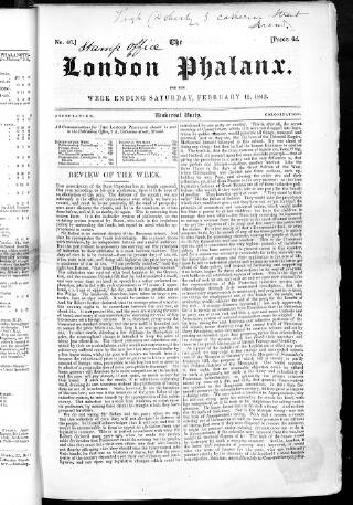 cover page of London Phalanx published on February 12, 1842
