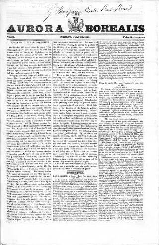 cover page of Aurora Borealis published on July 29, 1821