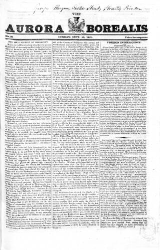 cover page of Aurora Borealis published on September 16, 1821