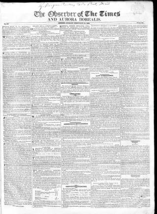 cover page of Observer of the Times published on February 24, 1822