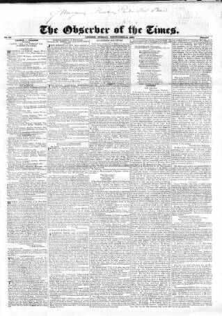 cover page of Observer of the Times published on September 15, 1822