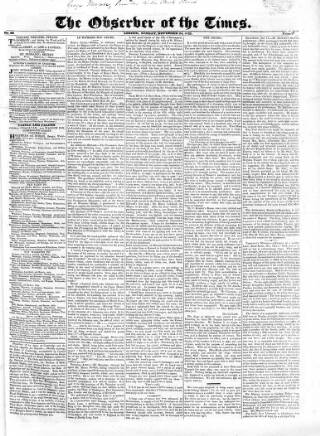 cover page of Observer of the Times published on November 24, 1822