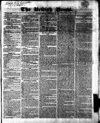 cover page of British Press published on September 18, 1820