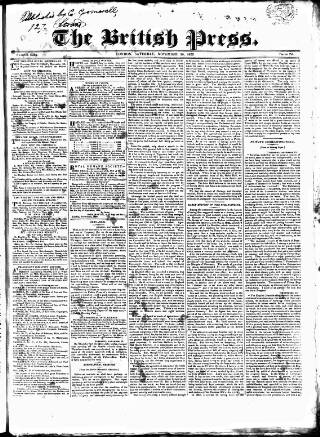 cover page of British Press published on November 30, 1822