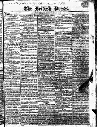 cover page of British Press published on February 28, 1823