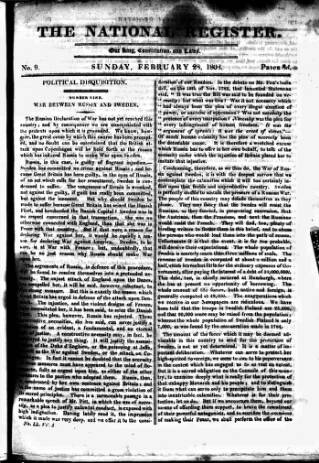cover page of National Register (London) published on February 28, 1808