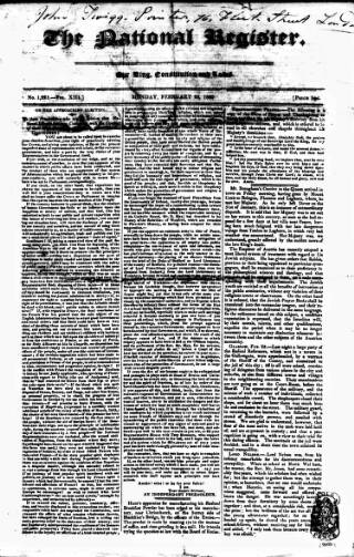cover page of National Register (London) published on February 28, 1820