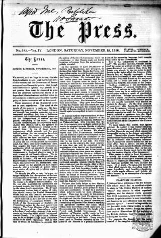 cover page of Press (London) published on November 15, 1856