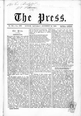 cover page of Press (London) published on December 30, 1865