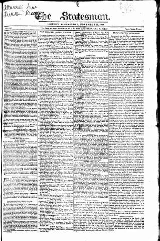 cover page of Statesman (London) published on November 15, 1820