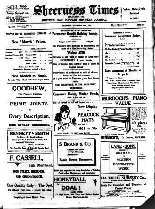 cover page of Sheerness Times Guardian published on September 18, 1924