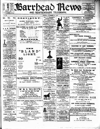 cover page of Barrhead News published on November 15, 1907