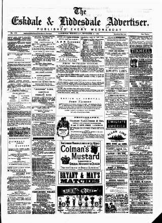 cover page of Eskdale and Liddesdale Advertiser published on November 15, 1882