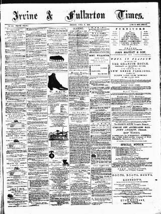 cover page of Irvine Times published on July 6, 1883