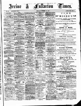 cover page of Irvine Times published on November 15, 1889