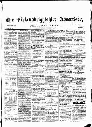 cover page of Galloway News and Kirkcudbrightshire Advertiser published on November 30, 1860