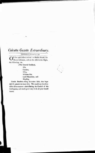 cover page of Calcutta Gazette published on November 30, 1796