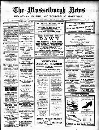cover page of Musselburgh News published on July 6, 1928