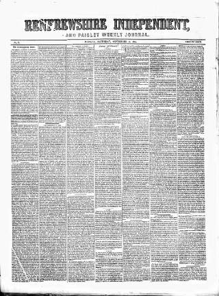 cover page of Renfrewshire Independent published on September 18, 1858