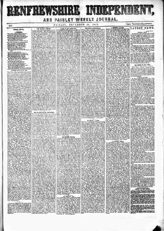 cover page of Renfrewshire Independent published on November 30, 1861