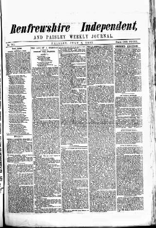 cover page of Renfrewshire Independent published on July 6, 1867