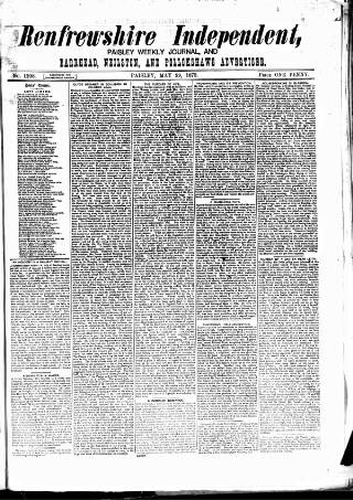 cover page of Renfrewshire Independent published on May 29, 1875