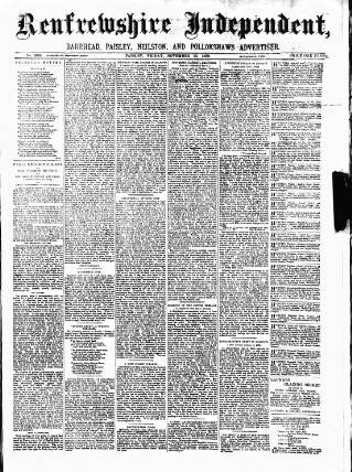 cover page of Renfrewshire Independent published on November 15, 1889