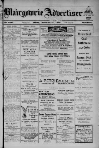 cover page of Blairgowrie Advertiser published on December 30, 1949