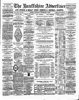 cover page of Banffshire Advertiser published on November 15, 1888