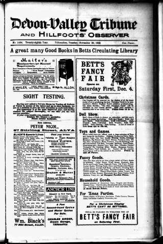 cover page of Devon Valley Tribune published on November 30, 1926