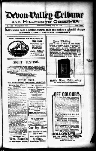 cover page of Devon Valley Tribune published on May 29, 1928