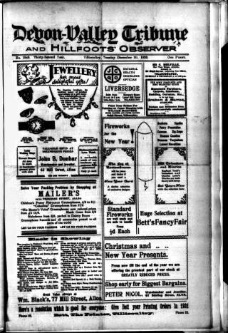 cover page of Devon Valley Tribune published on December 30, 1930