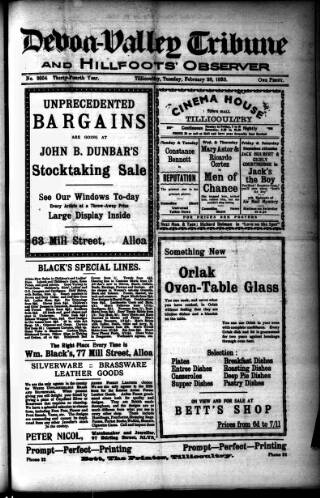 cover page of Devon Valley Tribune published on February 28, 1933