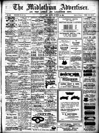 cover page of Midlothian Advertiser published on September 18, 1914