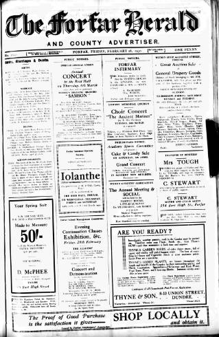 cover page of Forfar Herald published on February 28, 1930