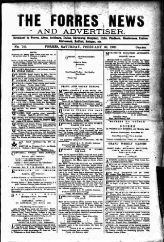 cover page of Forres News and Advertiser published on February 28, 1920