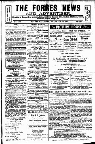 cover page of Forres News and Advertiser published on November 30, 1935
