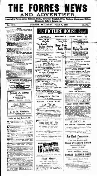 cover page of Forres News and Advertiser published on July 6, 1940