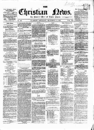 cover page of Christian News published on September 18, 1858