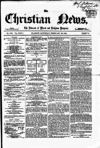 cover page of Christian News published on February 22, 1868