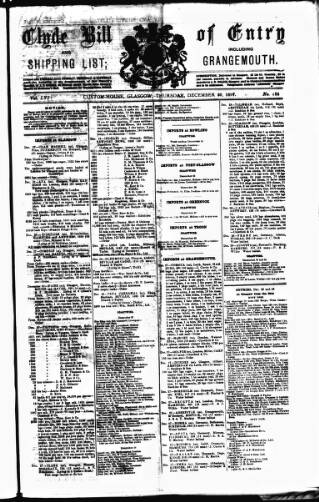 cover page of Clyde Bill of Entry and Shipping List published on December 30, 1897