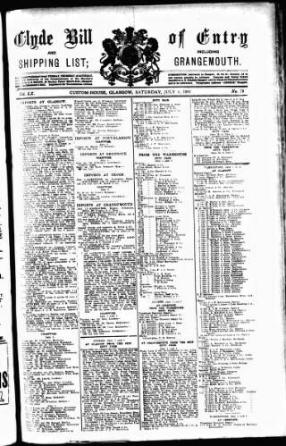 cover page of Clyde Bill of Entry and Shipping List published on July 6, 1901