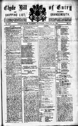 cover page of Clyde Bill of Entry and Shipping List published on February 28, 1903