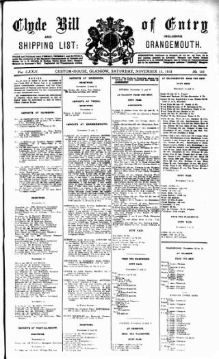 cover page of Clyde Bill of Entry and Shipping List published on November 15, 1913