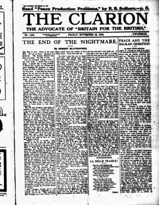 cover page of Clarion published on November 15, 1918