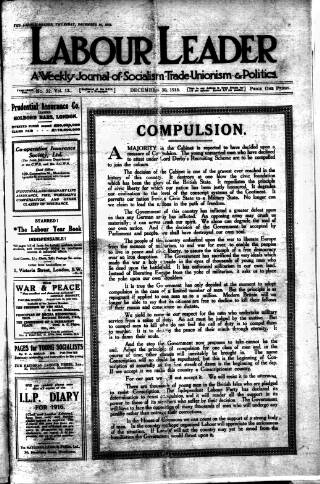 cover page of Labour Leader published on December 30, 1915