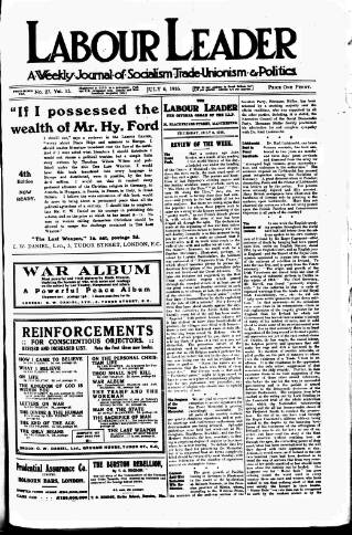 cover page of Labour Leader published on July 6, 1916