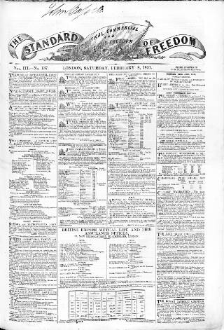 cover page of Standard of Freedom published on February 8, 1851