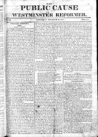 cover page of Public Cause published on December 27, 1815