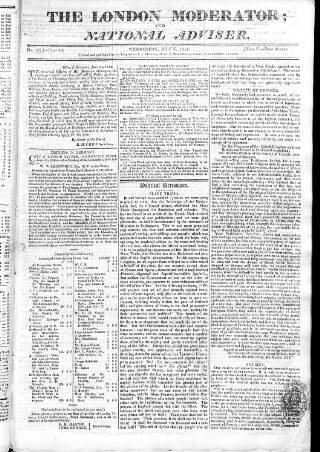 cover page of London Moderator and National Adviser published on July 6, 1814